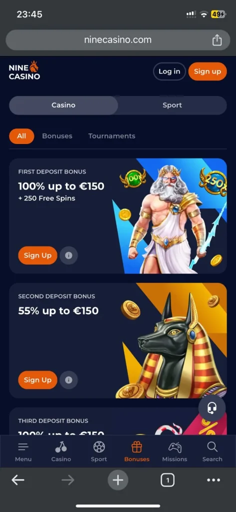 Promocje Nine casino mobile apk